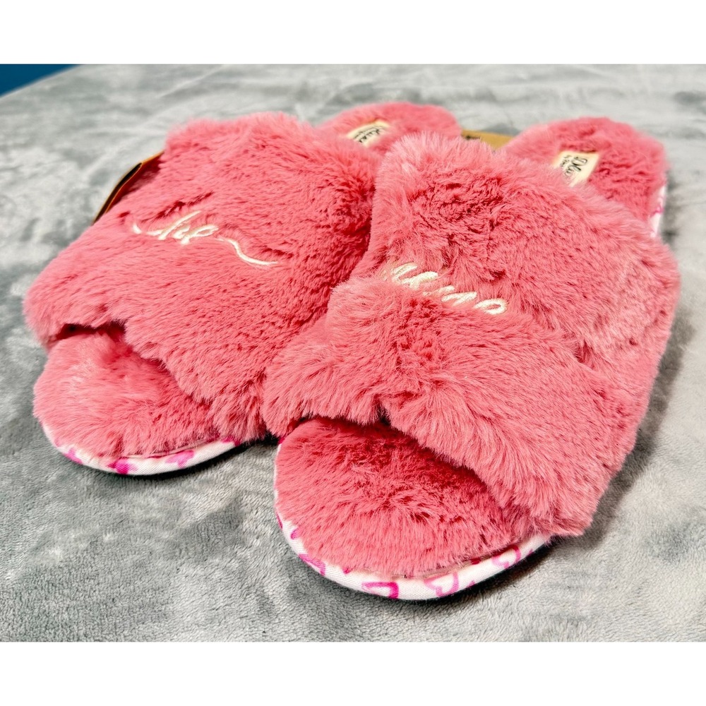 Dluxe by Dearfoams Slippers Womens XL Pink She Her Slide Fuzzy